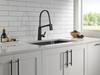 9693-BL-DST Pivotal Single Handle Exposed Hose Kitchen Faucet, Matte Black