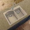 33-in X 22-in X 9.5-in silQ Granite Kitchen Sink with 1-3/4 D-Shaped Double Offset bowls, Drop-in Installation with 3 BCE Faucet Holes, In Cafe Latte