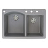 33-in X 22-in X 9.5-in silQ Granite Kitchen Sink with 1-3/4 D-Shaped Double Offset bowls, Drop-in Installation with 4 BACD Faucet Holes, In Grey