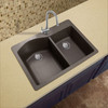 33-in X 22-in X 9.5-in silQ Granite Kitchen Sink with 1-3/4 D-Shaped Double Offset bowls, Drop-in Installation with 4 BADE Faucet Holes, In Espresso