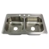 33-in x 22 1/64-in x 7-in 20 Gauge Double Equal Bowls, Stainless Steel Kitchen Sink, Drop-in Installation, with MR2 Faucet Holes