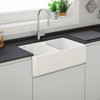 Manor House 31.25-In. X 19.25-In. Glossy White Apron Front Double Bowl Ceramic Kitchen Sink