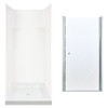 36-in Clear Glass Shower Kit with Wall Surround, Base, Door, in White/Silver