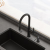 Franke Maris Stripes 16.75-Inch Single Handle Pull-Down Spray Faucet In Matte Black With Copper Accents