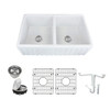 33-in x 20-in x 10-in Double Equal Bowls with Reversible (Fluted/Plain) Front, Farmhouse Fireclay Kitchen Sink, Undermount Installation, in White with Grids, Strainers, Installation Kit