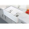 33-in x 20-in x 10-in Double Equal Bowls with Reversible (French/Plain) Front, Farmhouse Fireclay Kitchen Sink, Undermount Installation, in White with Grids, Strainers, Installation Kit