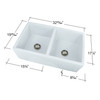 33-in x 20-in x 10-in Double Equal Bowls with Reversible (French/Plain) Front, Farmhouse Fireclay Kitchen Sink, Undermount Installation, in White with Grids, Strainers, Installation Kit
