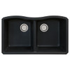 31.9375-in x 19.125-in x 9.5 Granite Double Equal Undermount Kitchen Sink in Black with Grids, Strainer, Disposer Strainer, Installation Kit