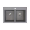 33.0625-in x 22.0625-in x 9.5-in Granite Double Equal Drop-in 1-Hole Kitchen Sink in Grey with Grids, Strainer, Disposer Strainer, Installation Kit