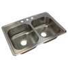 33-in x 22.02-in x 8-in 18 Gauge Double Equa Bowls, Stainless Steel Kitchen Sink, Drop-in Installation with 3-Holes, with Grids, Strainer, Disposer Strainer, Installation Kit