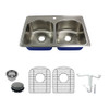 33-in x 22.02-in x 9-in 16 Gauge Double Equal Bowls, Stainless Steel Kitchen Sink, Drop-in Installation with 1-Hole, with Grids, Strainer, Disposer Strainer, Installation Kit