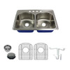 33-in x 22.02-in x 9-in 16 Gauge Double Equal Bowls, Stainless Steel Kitchen Sink, Drop-in Installation with 4-Holes, with Grids, Strainer, Disposer Strainer, Installation Kit
