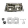 33-in x 22.02-in x 7-in 20 Gauge Double Equal Bowls, Stainless Steel Kitchen Sink, Drop-in Installation with 5-Holes, with Grids, Strainer, Disposer Strainer, Installation Kit