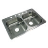 33-in x 22.02-in x 7-in 20 Gauge Double Equal Bowls, Stainless Steel Kitchen Sink, Drop-in Installation with 5-Holes, with Grids, Strainer, Disposer Strainer, Installation Kit