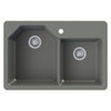 33-in x 22-in x 10-in SilQ Granite Offset 60/40 Double Bowl Dual Mount 1-Hole Kitchen Sink in Grey with Grid, Strainer, Disposer Strainer, Installation Kit