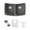 33-in x 20-in x 9-in SilQ Granite Equal Double Bowl Undermount Kitchen Sink in Grey with Grid, Strainer, Disposer Strainer, Installation Kit