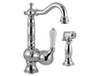 Bar Faucet with Porcelain Lever Handle and Sidespray in Polished Nickel