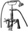 Deck Mounted Tub Filler with Porcelain Lever Handles, Hand Shower and Diverter in Steelnox