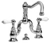 Widespread Bathroom Faucet with Porcelain Lever Handles in Polished Chrome