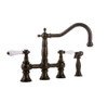 Kitchen Faucet with Porcelain Lever Handles and Sidespray in Steelnox