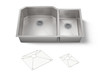 35-1/2" undermount double-bowl kitchen sink