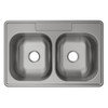 Stainless Steel Sink 33" X 22" X 8-1/16" Drop-In Double Bowl 20 Gauge 2-Hole in Satin
