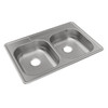 Stainless Steel Sink 33" X 22" X 5-3/8" Drop-In Double Bowl 22 Gauge 2-Hole in Satin