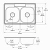 Stainless Steel Sink 33" X 22" X 8-1/16" Drop-In Double Bowl 20 Gauge 2-Hole 50 Pk in Satin