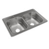 Stainless Steel Sink 33" X 22" X 8-1/16" Drop-In Double Bowl 20 Gauge 3-Hole in Satin