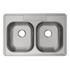 Stainless Steel Sink 33" X 22" X 5-3/8" Drop-In Double Bowl 22 Gauge 2-Hole 50 Pk in Satin