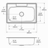 Stainless Steel Sink 33" X 22" X 8-1/16" Drop-In Single Bowl 20 Gauge 2-Hole 50 Pk in Satin