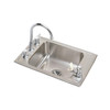 Lustertone Classic Stainless Steel 31" X 19-1/2" X 7-5/8" 4-Hole Single Classroom Sink + Faucet/Bubbler Kit And Vandal-Resistant Filtration Kit With Filter Status Monitor
