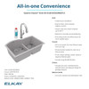 Quartz Classic 33" X 22" X 10" Offset 60/40 Double Bowl Undermount Sink Kit With Filtered Faucet With Aqua Divide Greystone in Greystone