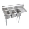 Dependabilt Stainless Steel 48-1/2" X 19-13/16" X 43-3/4" 16 Gauge Three Compartment Sink W/ 12" Right Drainboard And Stainless Steel Legs