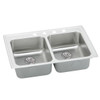 Lustertone Classic, Perfect Drain Lustertone Classic Stainless Steel 33" X 19-1/2" X 6-1/2", 0-Hole Equal Double Drop-In Ada Sink With Perfect Drain(R) And Quick-Clip in Lustrous Satin