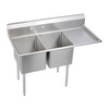 Dependabilt Stainless Steel 54-1/2" X 25-13/16" X 43-3/4" 18 Gauge Two Compartment Sink W/ 18" Right Drainboard And Stainless Steel Legs