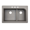 QZ03322LD.173-3B 33-in D x 22-in W x 9.5-in H Granite Dual Mount Double Bowl Kitchen Sink with 3-Hole in Metallico