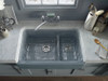 Whitehaven K-6427-7 Self-Trimming Smart Divide 35-11/16in X 21-9/16in X 9-5/8in Under-Mount Large/Medium Double-Bowl Kitchen Sink with Tall Apron in Black Black