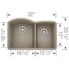 19-In X 32-In Double-Basin Granite Undermount Residential Kitchen Sink in Truffle