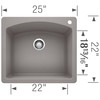 22-In X 25-In Single-Basin Granite Drop-In Or Undermount 1-Hole Residential Kitchen Sink in Metallic Gray