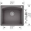 22-In X 25-In Single-Basin Granite Drop-In Or Undermount 2-Hole Residential Kitchen Sink in Cinder