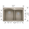 22-In X 33-In Double-Basin Granite Drop-In Or Undermount 1-Hole Residential Kitchen Sink in Truffle