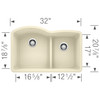 32-In X 20.875-In Double-Basin Granite Undermount 2-Hole Residential Kitchen Sink in Biscuit
