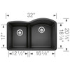 32-In X 20.875-In Double-Basin Granite Undermount Residential Kitchen Sink in Anthracite