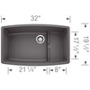 19.5-In X 32-In Single-Basin Granite Undermount Residential Kitchen Sink in Cinder