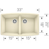 20-In X 33-In Double-Basin Granite Undermount Residential Kitchen Sink in Biscuit