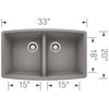20-In X 33-In Double-Basin Granite Undermount Residential Kitchen Sink in Metallic Gray