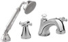 Deck Mount Tub Filler Trim with Handheld Shower and Cross Handles in Polished Chrome