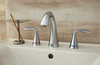 2-Handle Widespread Bathroom Faucet with Red/Blue Indicators and SC Drain in Polished Chrome