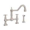 U.4763X-STN-2 Bridge Kitchen Faucet and Metal Cross Handles in Satin Nickel